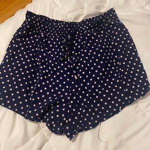 Navy Blue Polka Dot Flowy Shorts